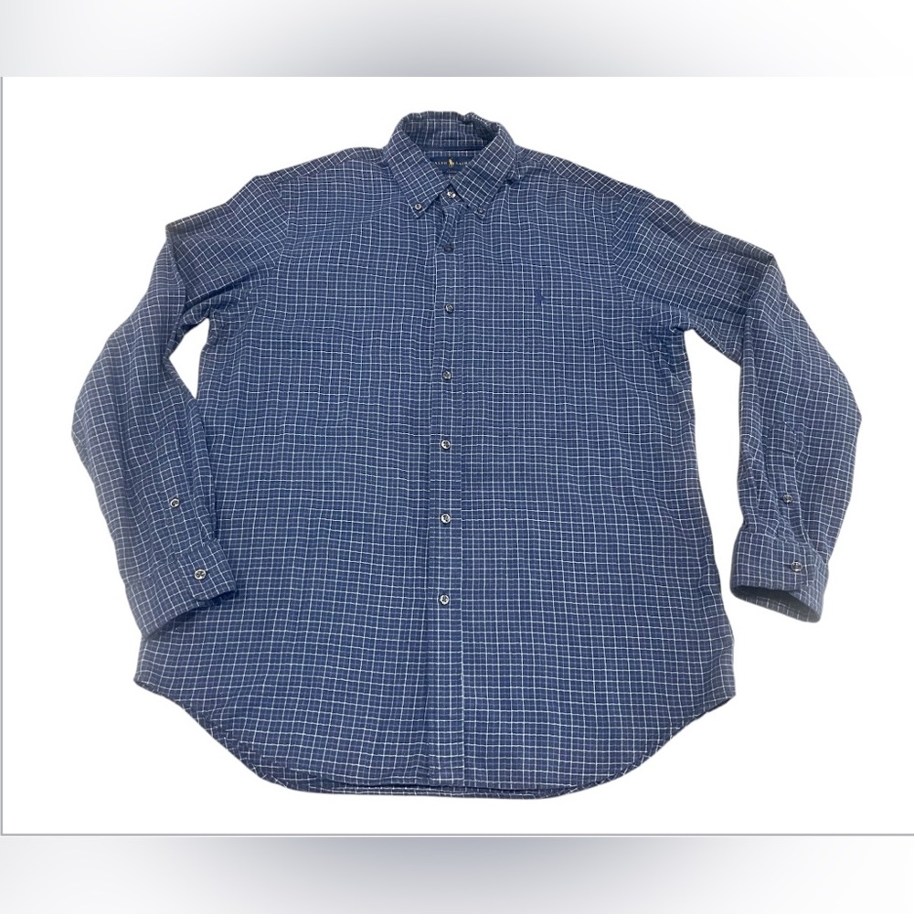 Ralph Lauren Polo Twill Button Shirt Mens Sz L Classic Fit Blue Long Sleeve